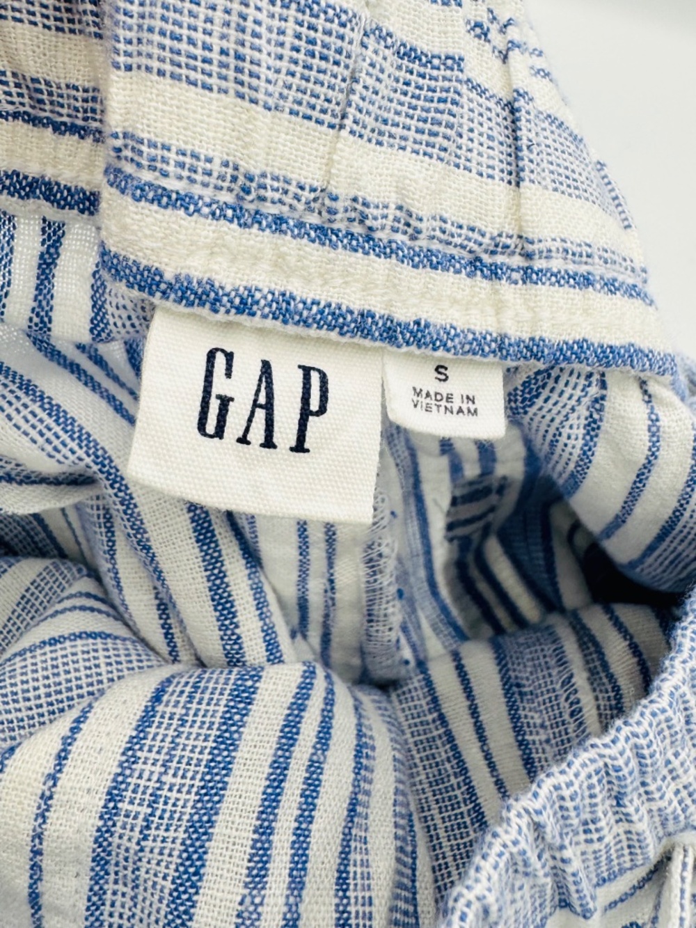 Gap Wide Leg Pants Women’s S Linen Blend Striped Blue White Elastic Waist New - Picture 5 of 12